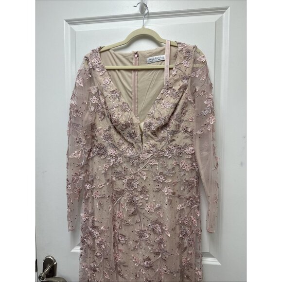 Mac Duggal Size 10 Pink 70224 Floral Applique Long Sleeve Illusion Gown Dress - Picture 5 of 12